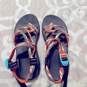 Chaco strap sandals women’s size 8 orange, white, blue and brown